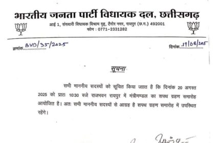 छत्तीसगढ़ में बुधवार को होगा साय मंत्रिमंडल का विस्तार, तीन नए चेहरों को मिलेगा मौका; गजेंद्र यादव, गुरु खुशवंत साहेब और राजेश अग्रवाल के नाम लगभग तय